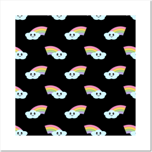 Kawaii Cute Rainbow Pattern in Black Posters and Art